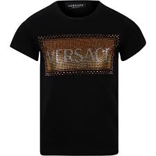 The slim fit design also features fitted short sleeves and a ribbed crew neckline for its modern and effortless look. Versace Rhinestone Logo T Shirt In Black Bambinifashion Com