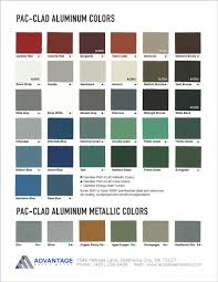 pac clad aluminum color chart advantage sheet metal in