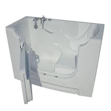 Customer reviews re bath white subway tile dark grout dark fixtures master bathroom remodel project template puerta de ducha en vidrio. Universal Tubs 5 Ft Left Drain Walk In Bathtub In White The Home Depot Canada