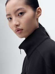 Mango Amber Cotton Blend Sleeveless Funnel Neck Gilet, Black