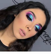 heavy eye makeup blue and pink