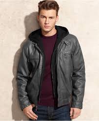 Calvin Klein Jacket Hooded Faux Leather Jacket Coats Jackets Men Macy S Leather Jacket Men Black Leather Bomber Jacket Leather Jacket
