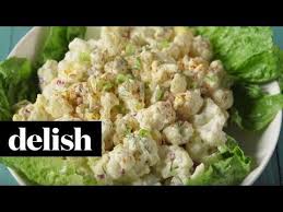 Place baby spinach, onion and half almonds in a bowl. How To Make Low Carb Potato Salad Delish Potatoe Salad Recipe Cauliflower Potatoes Salad Low Carb Potatoes
