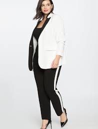 Black And White Striped Blazer Plus Size Slim Trouser With Side Stripe Women S Plus Size Pants Eloquii Stripe Pants Outfit Plus Size Pants Tuxedo Women