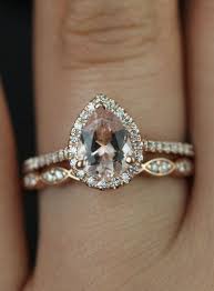 Tabitha 8x6mm Christie Band 14kt Rose Gold Pear Morganite And Diamonds Halo Wedding Wedding Rings Engagement Rose Gold Morganite Ring Unique Engagement Rings