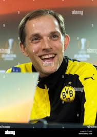 Borussia Dortmund coach Thomas Tuchel pictured at a press conference at the  White Hart Lane stadium in London, UK, 16 March 2016. Borussia Dortmund  face Tottenham Hotspur