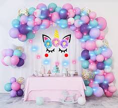 4.7 out of 5 stars. Buy Unicorn Balloon Garland Kit String Fairy Lights Unicorn Head Stickers Pink Purple Blue Pastel Rainbow Balloons For Baby Shower Bedroom Backdrop Unicorn Birthday Party Decorations Supplies For Girls Online In Greece