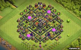 An entrance into the town hall from the roof appears, similar to the one on the level 5 clan castle. Town Hall 9 Th9 Trophy Farm Base 220 With Link 4 2020 Trophy Base Clash Of Clans Clasher Us