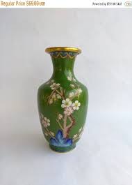 Cloisonne Plum Blossom Vase Green White Enamel Brass Vase Etsy Cloisonne Blue Bird Green Enamel