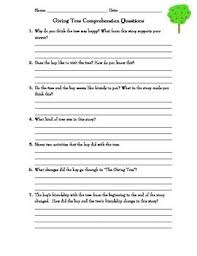 This File Includes 2 Pages Of Comprehension Questions Some Of The Questions Require Stu Comprehension Activities The Giving Tree Elementary Reading Activities