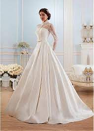 134 99 Glamorous Satin High Collar Neckline A Line Wedding Dress Dressilyme Com Wedding Dresses Satin High Neck Wedding Dress Wedding Dress Long Sleeve
