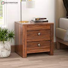 Unpolished wood with four legs and a desk drawer is in order. Tay Wooden 2 Drawers Storage Bedroom Side Table Brown Decornation