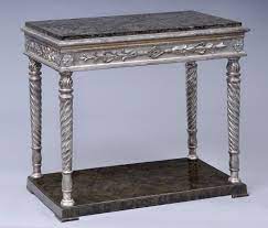Size, shape, and color will vary. Antique Swedish Parcel Silver Leaf Marble Console Table
