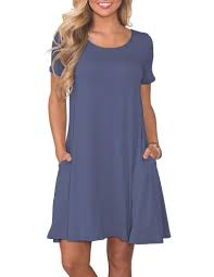 Korsis Women S Summer Casual T Shirt Dresses Short Sleeve Swing Dress With Pockets Purplegray S Short Sleeve Mini Dress Amazon Dresses Sleeved Swing Dress