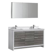 Walcut 60inch black bathroom vanity and sink combo. Fresca Allier Rio 60 In Modern Bathroom Vanity In Ash Gray With Double Quartz Stone Vanity Top In White And Medicine Cabinet Fvn8119ha The Home Depot