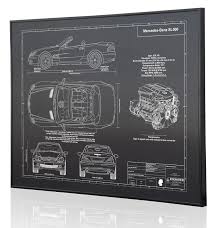 Mercedes Benz Sl500 Amg Laser Engraved Wall Art Poster Etsy Blueprints Signed Artwork Car Wall Art