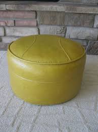 Butterscotch Yellow Ottoman Footstool Hassock Faux Leather Naugahyde Round Hassock Harvest Gold Mid Cent Storage Ottoman Yellow Storage Yellow Ottoman