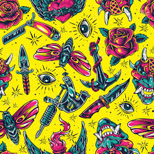 Dhgate offers a large selection of organza butterflies and butterfly comforter full with superior quality and exquisite craft. Vintage Flash Tattoo Designs Seamless Pattern With Butterfly Knives Anchor Demon Head Razor Roses Tattoo Machine Fiery Winged Heart On Yellow Background Vector Illustration Royalty Free Cliparts Vectors And Stock Illustration Image