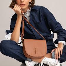 Opening reinforced with copper rivets on either side. Small Leather Messenger Saddle Bag With Shoulder Strap La Redoute Collections La Redoute