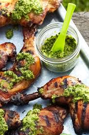 Asian Style Brined Chicken Hindquarters With Sesame Cilantro Pesto Recipe Cilantro Pesto Healthy Dinner Recipes Brine Chicken