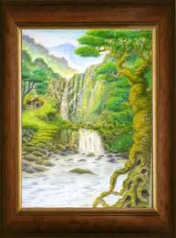 Mewarnai gradasi dengan crayon pemandangan alam rumah dan air. Lukisan Crayon Terima Pesanan Lukisan