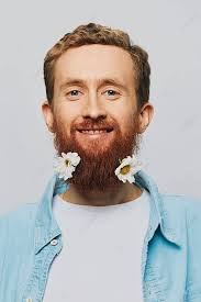 Funny Man With Daisy Beard On White Background Holiday Concept Photo And  Picture For Free Download