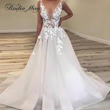 Trumpet sweep train elastic fabric wedding dress. Sexy Deep V Neck Lace Floral Wedding Dress 2020 Summer Beach Bridal Dresses Appliques Simple Bohemian Backless Wedding Gowns Wedding Dresses Aliexpress