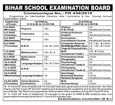 The bseb 12th date sheet for the board examination of the previous year 2020 was released on 18 november 2019. Bihar Board Exam Date 2021 For 10th 12th Bseb Time Table 2021