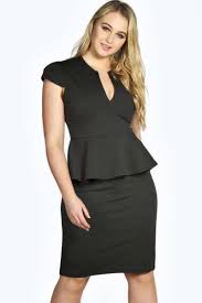 Plus Caroline Plunge Neck Peplum Dress Fashion Clothes Women Peplum Dress Plus Size Clothing Sale