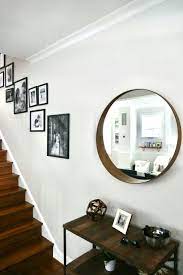 Staircase With Photo Gallery Wall Black Frames And Ikea Round Mirror Living Room Decor Fireplace Gallery Wall Black Frames Room Mirror Ideas