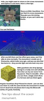 Add items to make a sea lantern in the crafting menu, you should see a crafting area that is made up of a 3x3. Felix You Might Want To Return To The Ocean Monument And Explore It A Bit More Here S A Few Tips These Are Elder Guardians You Can Find 3 In Every Monument They