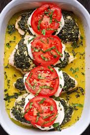 Basil Pesto Tomato Mozzarella Chicken Bake 40 Minute Dinner And Only 6 Net Carbs Per Serving Yum Health Dinner Recipes Mozzarella Chicken Homemade Recipes