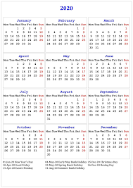 2020 Uk English Holiday Calendar Printables Printable Calendar Template Monthly Calendar Template