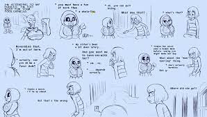 ! 1boy 2girls breasts clothed clothing comedy comic comic (under( her)tail) english text erection fan character female frisk frisky (under(her )tail) funny humor male papyrus pun sans skeleton sketch tempus (under(her) tail)