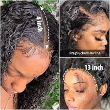 Amazon.com : Beaushiny Water Wave Wig Human Hair 13X4 Lace Front Wigs  PrePlucked with Baby Brazilian Remy Deep Curly Frontal Natural Color Wet  for ...