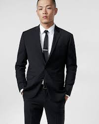 Express Slim Black Wool Blend Performance Stretch Suit Jacket Slim Fit Suit Men Black And White Suit Slim Fit Suits