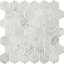 Ms International Carrara White Hexagon 12 In X 12 In X 10 Mm Polished Marble Mesh Mounted Mosaic Floor And Wall T Mosaic Flooring Hexagon Mosaic Tile Carrara