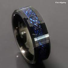 Dramatic Celtic Black Dragon Tungsten Ring Deep Blue Inlay Men S Women S Unisex Jewelry Wedding Band Affordable Luxury Rings For Men Mens Jewelry Black Rings