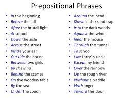 And the 2nd sentence is for what the sentences look like without the use of prepositional phrases. Prepositional Phrase Examples 5th Grade