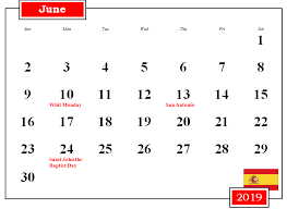 June 2019 Spain Holidays Calendar Holiday Calendar 2019 Calendar June 2019 Calendar