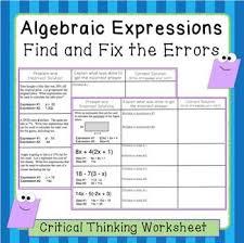 Expressions Find And Fix The Errors Worksheet Algebraic Expressions Math Expressions Simplifying Expressions