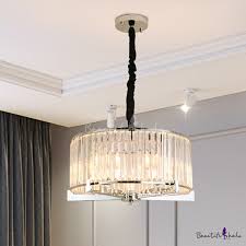 Clear Crystal Block Drum Chandelier Lamp Traditional 5 6 Heads Dining Room Hanging Light Fixture Beautifulhalo Com