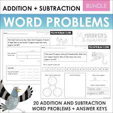 This educational activity provides word problems with manipulatives for kids to practice adding and subtracting within 20. First Grade Addition Subtraction Word Problems Bundle 1 Oa 1 Markers Minions