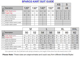 sparco size charts mk racewear