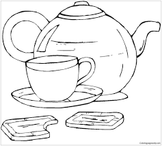 The coloring pages are printable and can be used in the classroom or at home. Teapot And Cup Of Tea With Cookies Coloring Pages Desserts Coloring Pages Coloring Pages For Kids And Adults