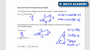 Apply the law of sines or trigonometry to find the right triangle side lengths: Sine And Cosine Of Complementary Angles For The Sat What You Need To Know Youtube