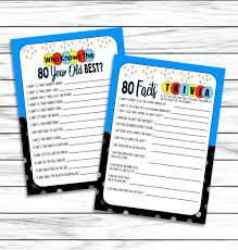 80th Birthday Party Games How Well Do You Know The 80 Year Etsy 50th Birthday Party Games Birthday Party Games 50th Birthday Party
