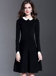 Cute Lapel Monochrome Color Matched Slim Dress Black Dress Simple Dresses Pretty Dresses