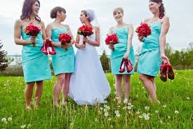 So Perfect The Colors I Would Have Roses And Better Shaped Dresses And Sexier Heels Tiffany Blue Bridesmaid Dresses Aqua Bridesmaid Dresses Red Wedding