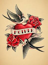 Mother Love Tattoo Print Illustration Inspired On Old School Tattoos Hand Made With Pencils On Paper Old School Tattoo Designs Old School Tattoo School Tattoo